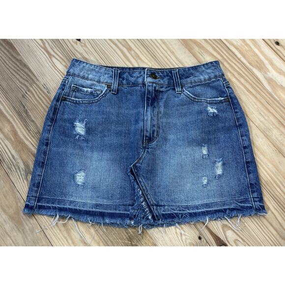 Rewash Women's Denim Skirt Ripped Distressed Cut-Off Raw Hem Cotton Sz. 2/25 - Picture 1 of 5